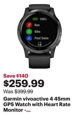 Best Buy Garmin vivoactive 4 45mm gps watch with heart rate monitor - slate/black offer