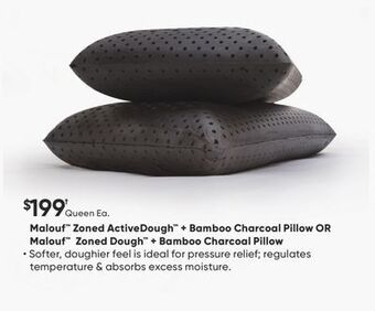 Sleep Country Malouf zoned activedough + bamboo charcoal pillow or malouf zoned dough + bamboo charcoal pillow offer