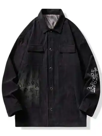 SheIn Men letter graphic flap pocket corduroy coat offer