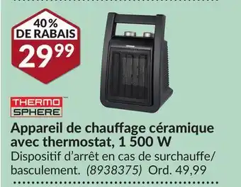 Princess Auto Appareil de chauffage céramique avec thermostat, 1500 w thermo sphere offer