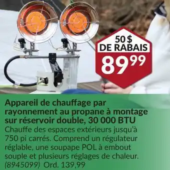 Princess Auto Appareil de chauffage par rayonnement au propane à montage sur réservoir double, 30 000 btu offer