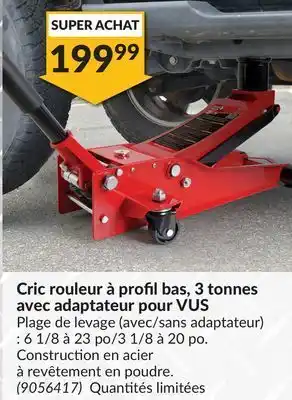 Princess Auto Cric rouleur à profil bas, 3 tonnes avec adaptateur pour vus offer