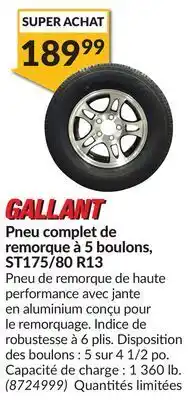 Princess Auto Pneu complet de remorque à 5 boulons, st175/80 r13 offer