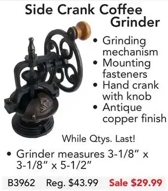 Side crank coffee grinder