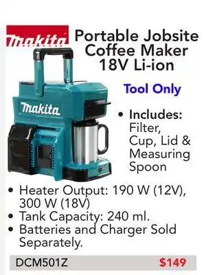 Portable jobsite coffee maker 18v li-ion