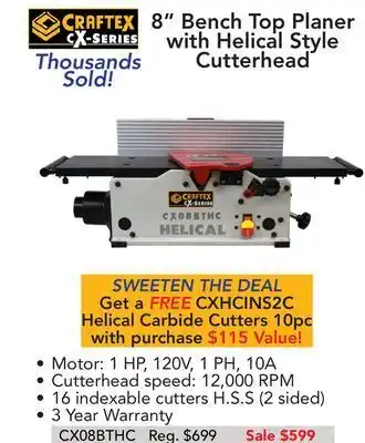 Busy Bee Tools 8" bench top planer with helical style cutterhead offer