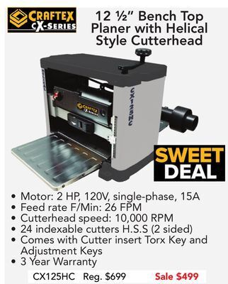 Busy Bee Tools 12 ½" bench top planer with helical style cutterhead offer