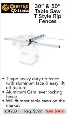 30" & 50" table saw t style rip fences