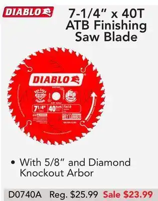 Busy Bee Tools 7-1/4" x 40t atb finishing saw blade offer