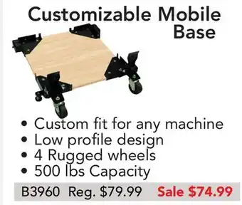 Busy Bee Tools Customizable mobile base offer