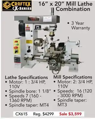 Busy Bee Tools 16" x 20" mill lathe combination offer