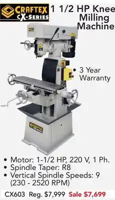 Busy Bee Tools 1 1/2 hp knee milling machine offer