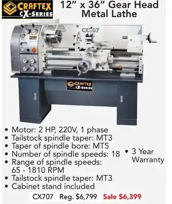 Busy Bee Tools 12" x 36" gear head metal lathe offer
