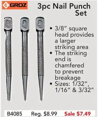Busy Bee Tools 3pc nail punch set offer