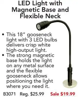 Led light with magnetic base and flexible neck