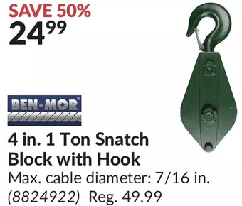Princess Auto Ben-mor 4 in. 1 ton snatch block with hook offer