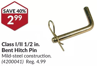 Princess Auto Class i/ii 1/2 in. bent hitch pin offer