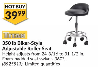 Princess Auto Titan 350 lb biker-style adjustable roller seat offer