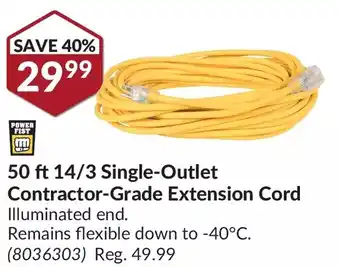 Princess Auto Power fist 50 ft 14/3 single-outlet contractor-grade extension cord offer
