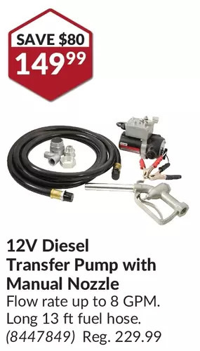 Princess Auto 12v diesel transfer pump with manual nozzle offer