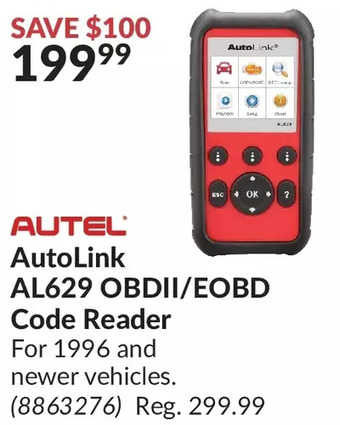 Princess Auto Autel autolink al629 obdii/eobd code reader offer