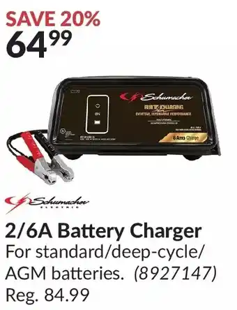 Princess Auto Schumacher 2/6a battery charger offer