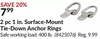 Princess Auto 2 pc 1 in. surface-mount tie-down anchor rings offer