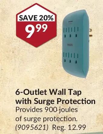 Princess Auto 6-outlet wall tap with surge protection offer