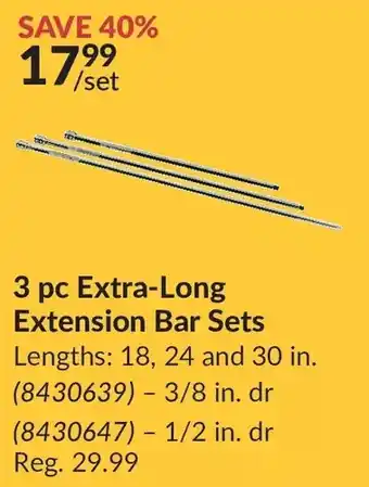 Princess Auto Titan 3 pc extra-long extension bar sets 3/8 in. dr | 1/2 in. dr offer