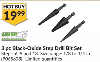 Princess Auto Grip 3 pc black-oxide step drill bit set offer