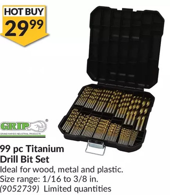 Princess Auto Grip 99 pc titanium drill bit set offer