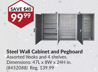 Princess Auto Steel wall cabinet and pegboard offer