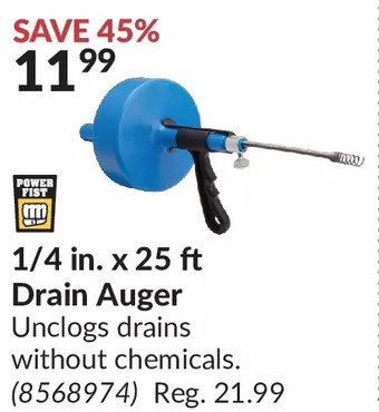 Princess Auto Power fist 1/4 in. x 25 ft drain auger offer