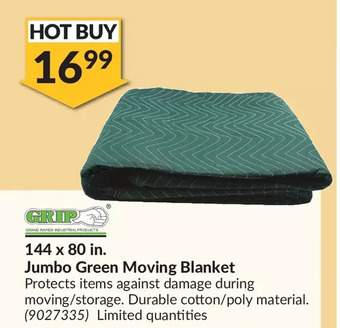 Princess Auto Grip 144 x 80 in. jumbo green moving blanket offer