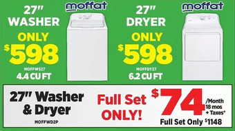 Surplus Furniture Moffat white 27" washer & dryer set offer