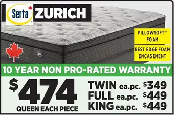 Surplus Furniture Zurich plush twin mattress set offer