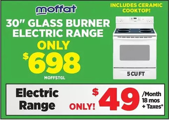 Surplus Furniture Moffat white 30" electric range with glass burners offer