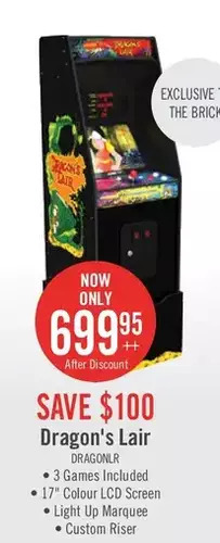 The Brick Arcade1up dragon’s lair® arcade cabinet with riser offer