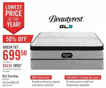 The Brick Beautyrest gl2 eurotop queen mattress set | full set offer
