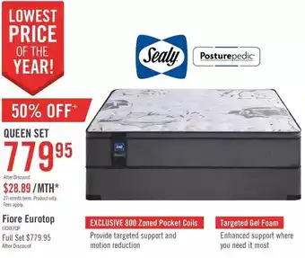 The Brick Sealy posturepedic® fiore eurotop queen mattress set | full set offer
