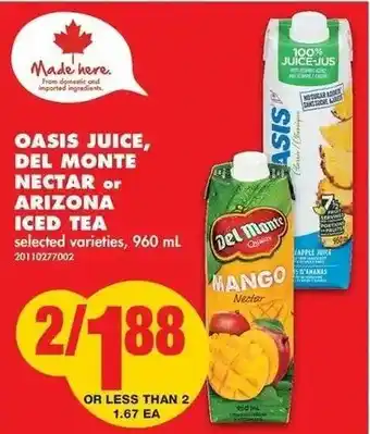 No Frills Oasis Juice Del Monte Nectar offer