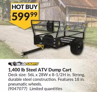 Princess Auto Gorilla carts 1400 lb steel atv dump cart offer