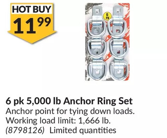 Princess Auto 6 pk 5,000 lb anchor ring set offer