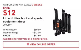 Costco Little hotties boot and sports equipment dryer offer