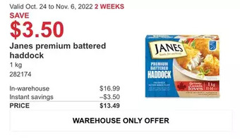Costco Janes premium battered haddock offer