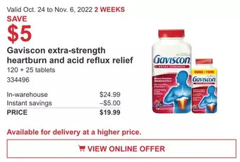 Costco Gaviscon extra-strength heartburn and acid reflux relief offer