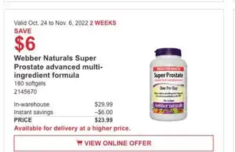 Costco Weber naturals super prostate advanced multi-ingredient formula offer