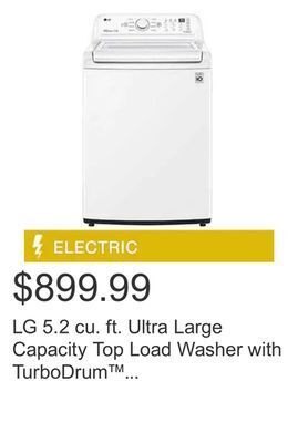 Costco Lg 5.2 cu. ft. ultra large capacity top load washer with turbodrum™ technology offer