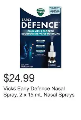 Costco Vicks early defence nasal spray, 2 x 15 ml nasal sprays offer