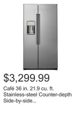 Costco Café 36 in. 21.9 cu. ft. stainless-steel counter-depth side-by-side refrigerator with water dispenser offer
